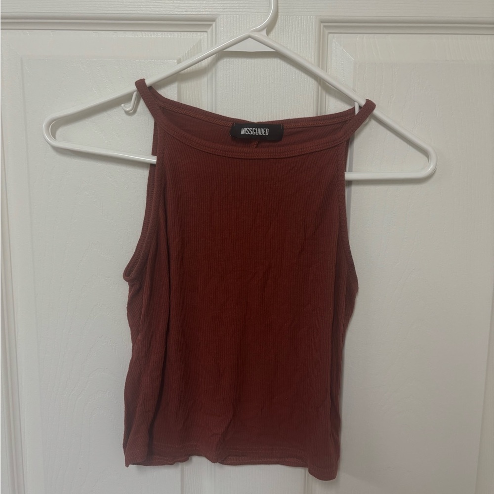 Missguided Ribbed High Neck Tank - Rust